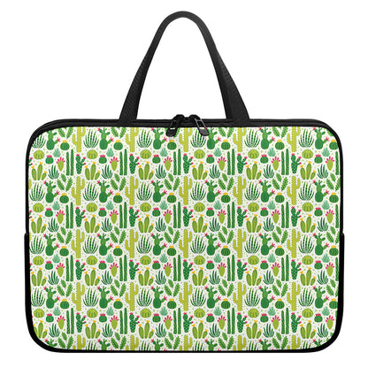 White Cactus Plant Pattern Print Laptop Sleeve With Handle