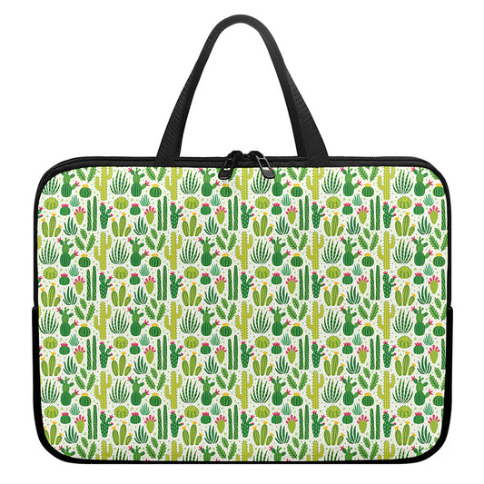 White Cactus Plant Pattern Print Laptop Sleeve With Handle