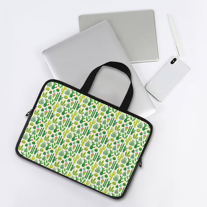 White Cactus Plant Pattern Print Laptop Sleeve With Handle