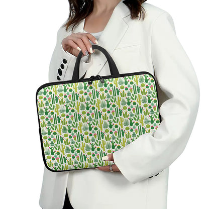White Cactus Plant Pattern Print Laptop Sleeve With Handle
