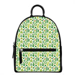 White Cactus Plant Pattern Print Leather Backpack