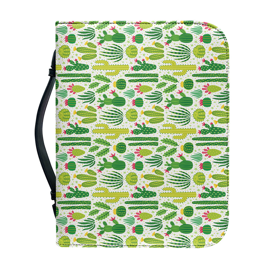 White Cactus Plant Pattern Print Leather Bible Cover
