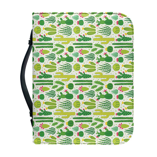 White Cactus Plant Pattern Print Leather Bible Cover