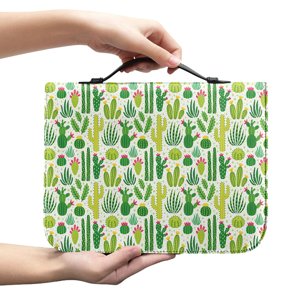 White Cactus Plant Pattern Print Leather Bible Cover