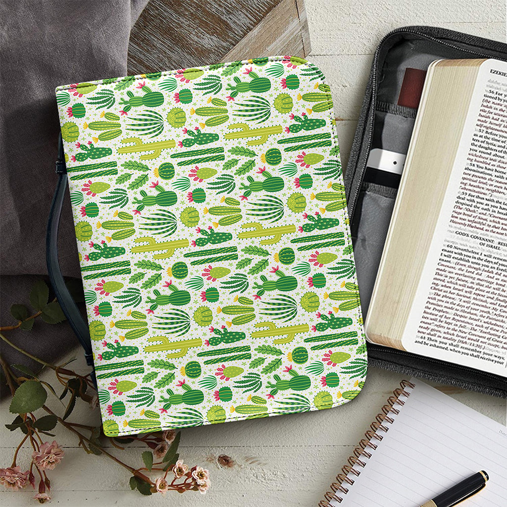 White Cactus Plant Pattern Print Leather Bible Cover