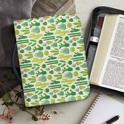 White Cactus Plant Pattern Print Leather Bible Cover