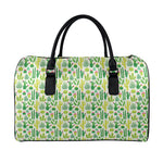 White Cactus Plant Pattern Print Leather Duffle Bag