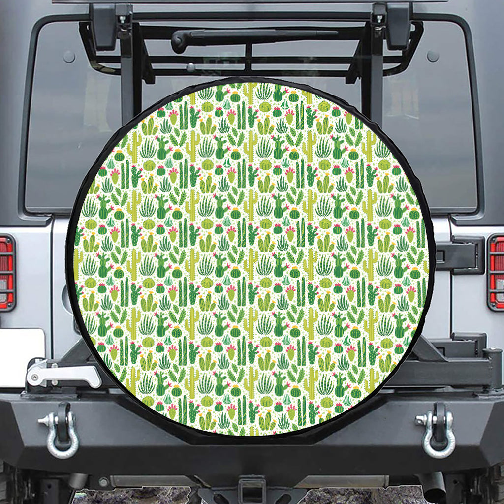 White Cactus Plant Pattern Print Leather Spare Tire Cover