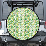 White Cactus Plant Pattern Print Leather Spare Tire Cover