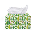 White Cactus Plant Pattern Print Leather Tissue Box Cover