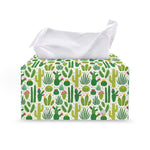 White Cactus Plant Pattern Print Leather Tissue Box Cover