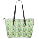 White Cactus Plant Pattern Print Leather Tote Bag