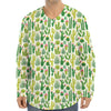 White Cactus Plant Pattern Print Long Sleeve Baseball Jersey