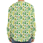 White Cactus Plant Pattern Print Long Sleeve Baseball Jersey