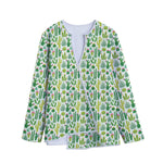 White Cactus Plant Pattern Print Long Sleeve Short Coat