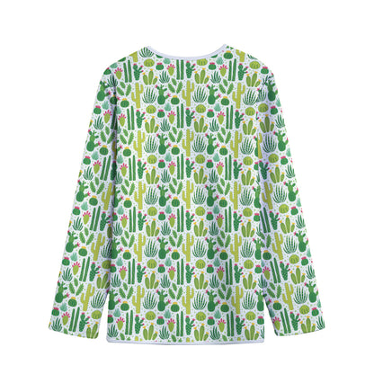 White Cactus Plant Pattern Print Long Sleeve Short Coat