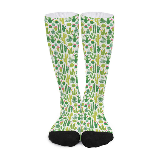 White Cactus Plant Pattern Print Long Socks