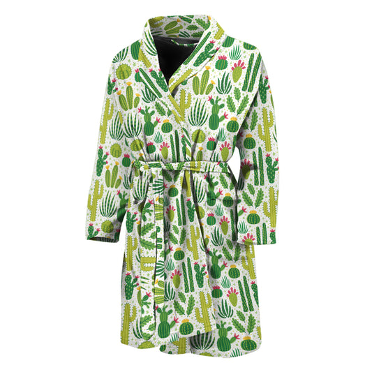 White Cactus Plant Pattern Print Men's Bathrobe