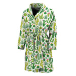 White Cactus Plant Pattern Print Men's Bathrobe