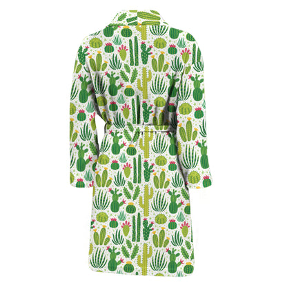 White Cactus Plant Pattern Print Men's Bathrobe