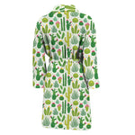 White Cactus Plant Pattern Print Men's Bathrobe
