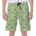 White Cactus Plant Pattern Print Men's Beach Shorts