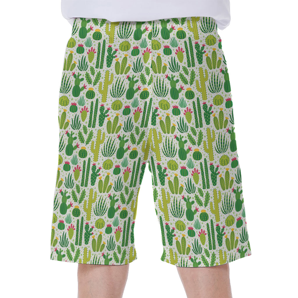 White Cactus Plant Pattern Print Men's Beach Shorts