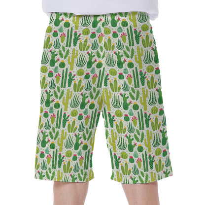 White Cactus Plant Pattern Print Men's Beach Shorts