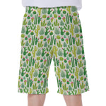 White Cactus Plant Pattern Print Men's Beach Shorts
