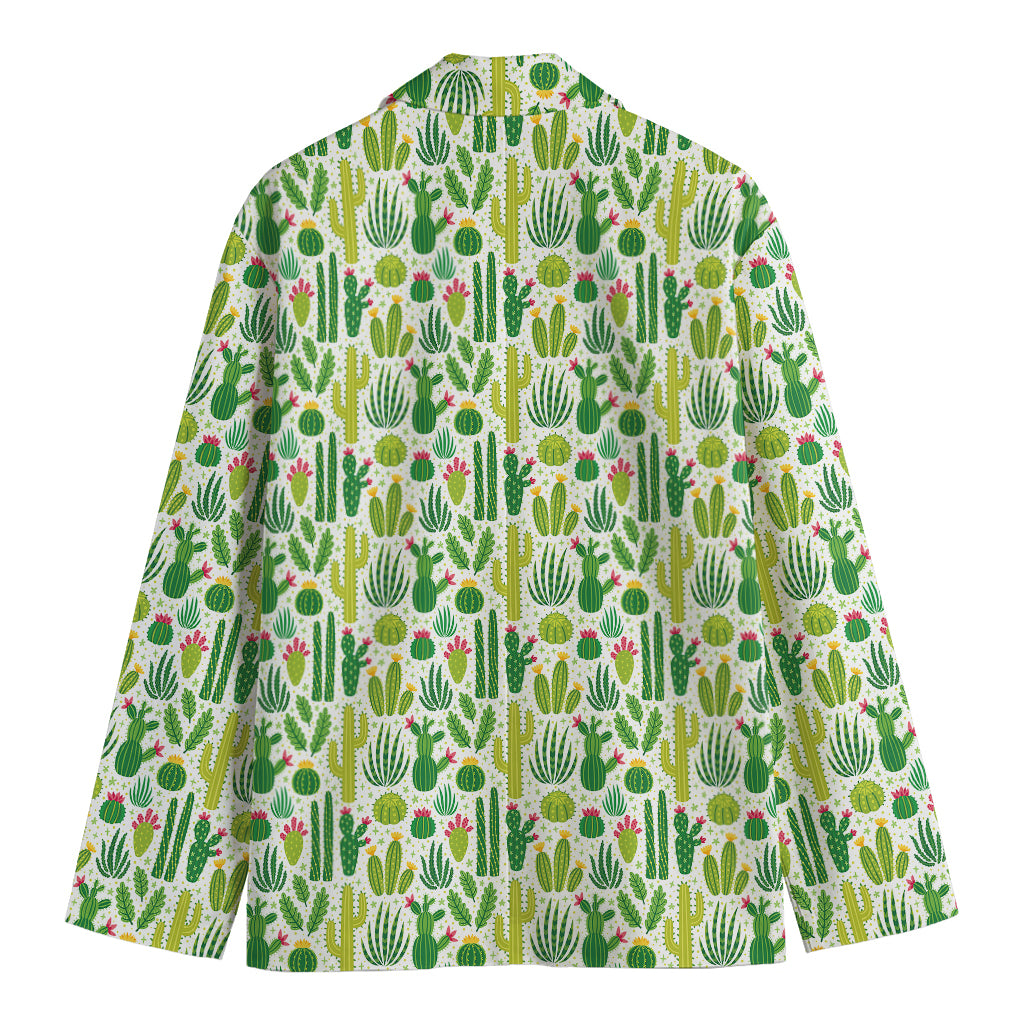 White Cactus Plant Pattern Print Men's Blazer