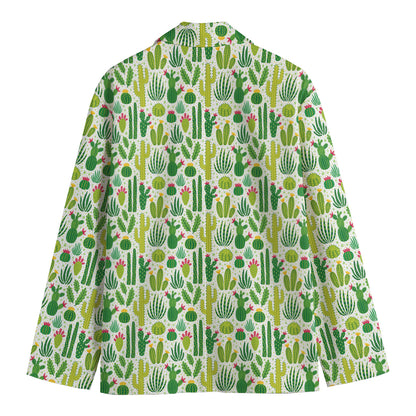 White Cactus Plant Pattern Print Men's Blazer