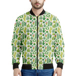 White Cactus Plant Pattern Print Men's Bomber Jacket