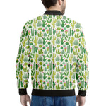White Cactus Plant Pattern Print Men's Bomber Jacket