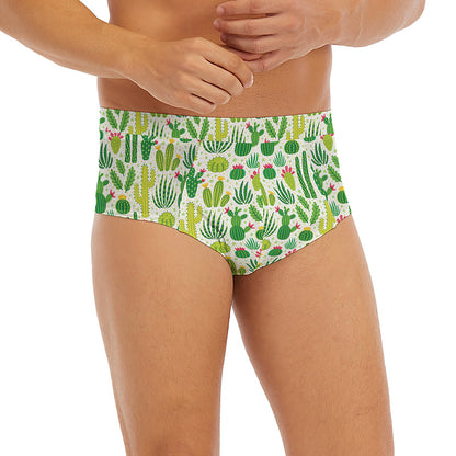 White Cactus Plant Pattern Print Men's Briefs