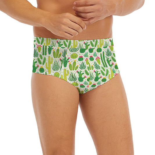 White Cactus Plant Pattern Print Men's Briefs