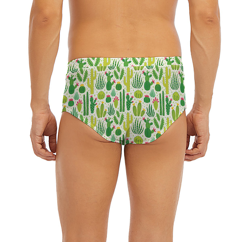 White Cactus Plant Pattern Print Men's Briefs