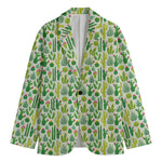 White Cactus Plant Pattern Print Men's Cotton Blazer