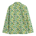White Cactus Plant Pattern Print Men's Cotton Blazer