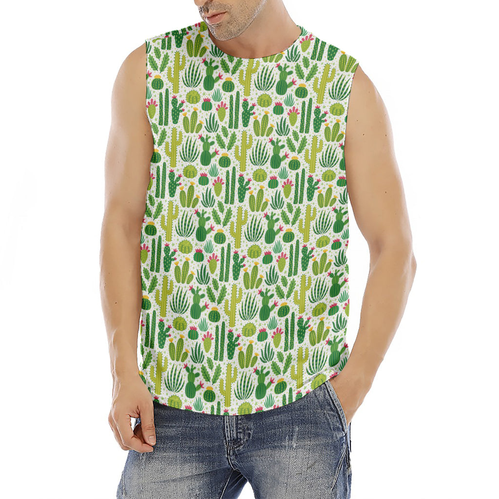 White Cactus Plant Pattern Print Men's Fitness Tank Top