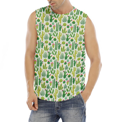 White Cactus Plant Pattern Print Men's Fitness Tank Top