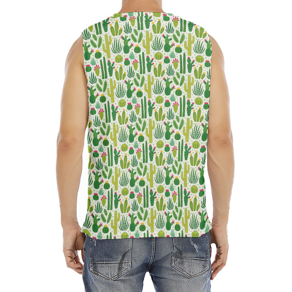 White Cactus Plant Pattern Print Men's Fitness Tank Top