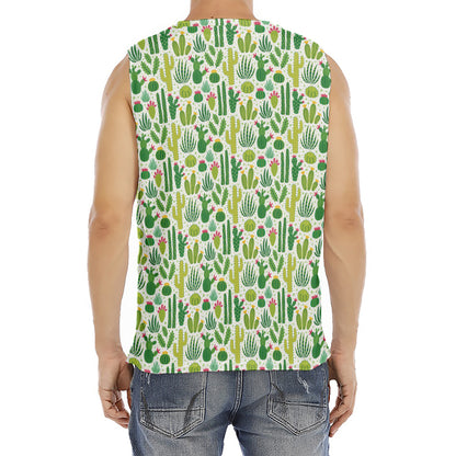 White Cactus Plant Pattern Print Men's Fitness Tank Top