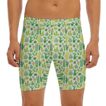 White Cactus Plant Pattern Print Men's Long Boxer Briefs