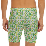 White Cactus Plant Pattern Print Men's Long Boxer Briefs