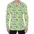 White Cactus Plant Pattern Print Men's Long Sleeve T-Shirt
