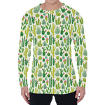 White Cactus Plant Pattern Print Men's Long Sleeve T-Shirt