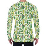 White Cactus Plant Pattern Print Men's Long Sleeve T-Shirt