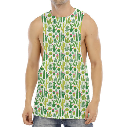 White Cactus Plant Pattern Print Men's Muscle Tank Top