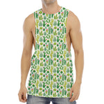 White Cactus Plant Pattern Print Men's Muscle Tank Top