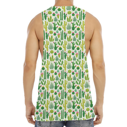 White Cactus Plant Pattern Print Men's Muscle Tank Top